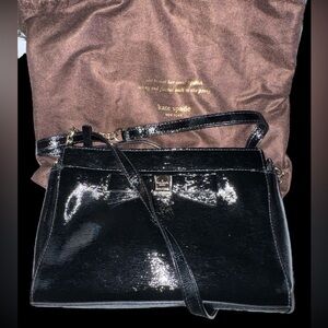 Kate Spade Black Patent Leather Black Crossbody Bag - Bow & Chain Accents